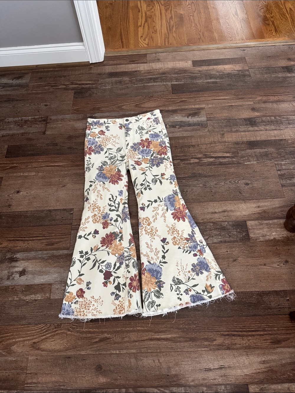 Free People Cream Floral Flare Jeans with Multicolor Blooms
